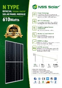 NSS Solar 610W N-Type Bifacial Solar Panel